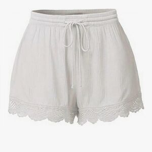 White Lace Trim Women's Shorts 3XL